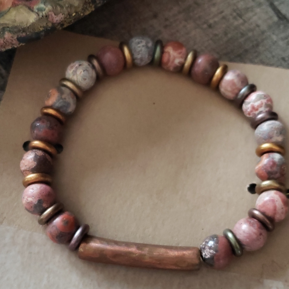 Fossilized Jasper and Copper Aromatherapy Bracelet - Picture 3 of 4